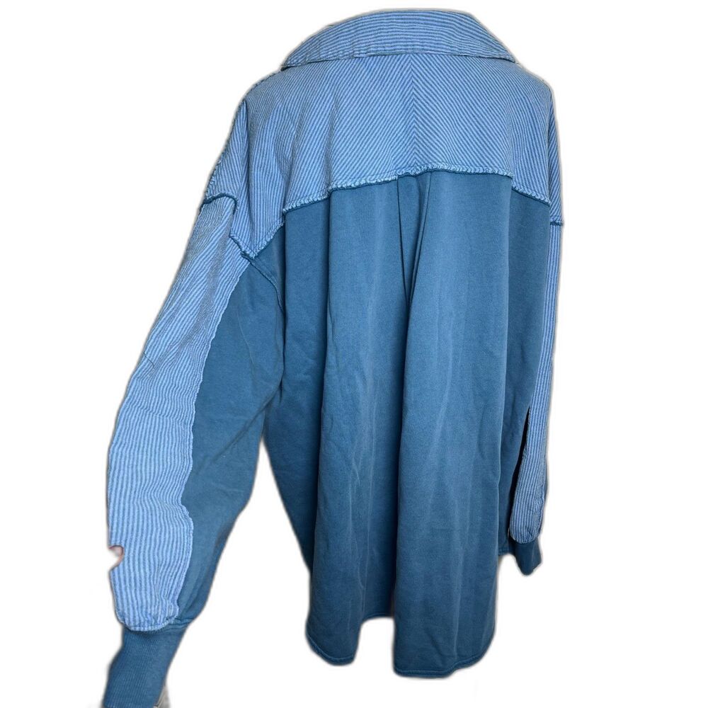 FREE PEOPLE Madeleine Sweatshirt BLUE Stripes Small S NWT - Picture 7 of 8